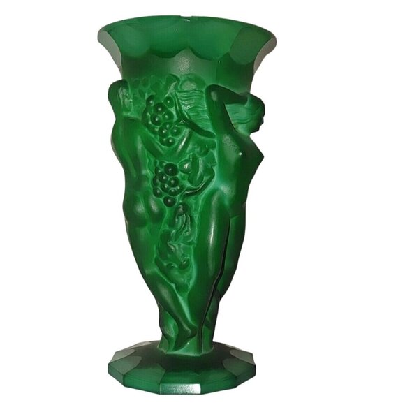 Ingrid Vase Czech Malachite Curt Schlevogt 1930s Grape Harvest Figural Gablonz - Picture 2 of 12